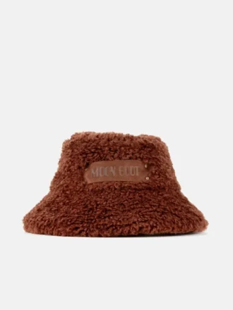 Brązowy futrzany kapelusz typu bucket